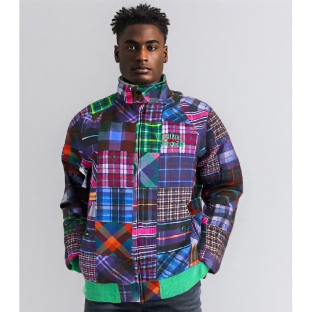 Teddy Fresh Grandpa Jacket Patchwork Plaid Size Small Pocket Multi Color EUC